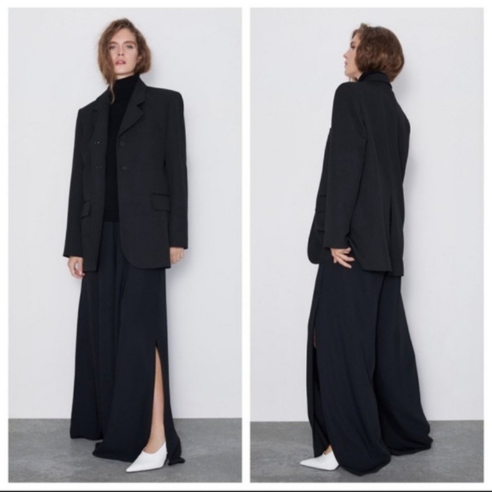 ZARA NWT HIGH WAIST BLACK WIDE LEG SIDE SLIT PANTS SIZE XL